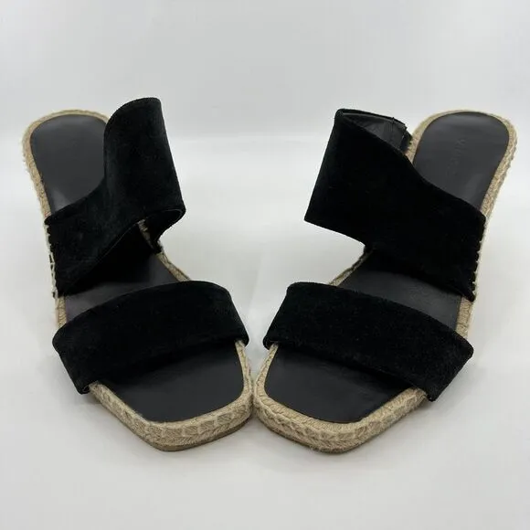 NEW VINCE Garlin espadrille‎ wedge sandals leather suede black Women 8.5 Square