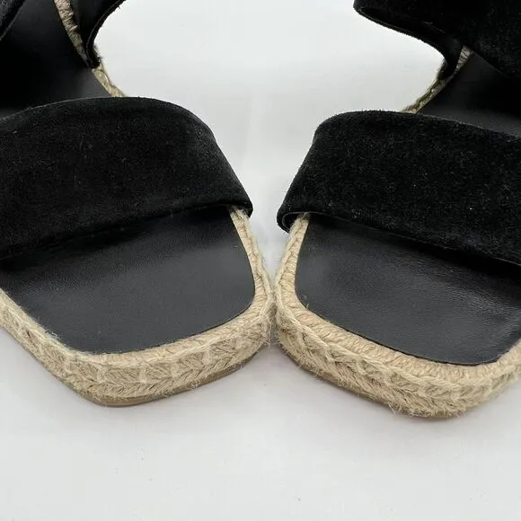 NEW VINCE Garlin espadrille‎ wedge sandals leather suede black Women 8.5 Square