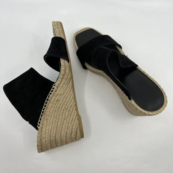NEW VINCE Garlin espadrille‎ wedge sandals leather suede black Women 8.5 Square