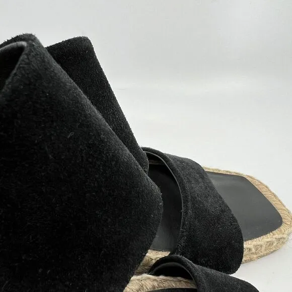NEW VINCE Garlin espadrille‎ wedge sandals leather suede black Women 8.5 Square