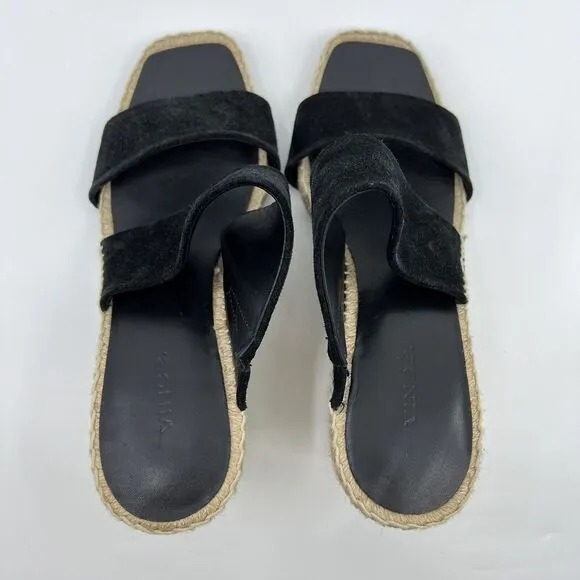 NEW VINCE Garlin espadrille‎ wedge sandals leather suede black Women 8.5 Square