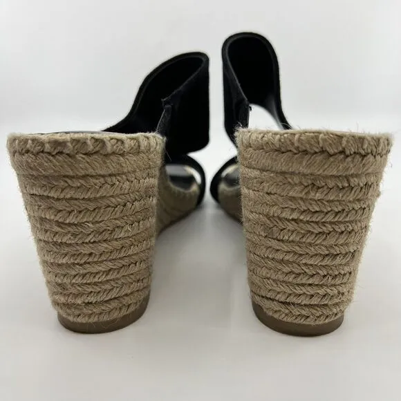 NEW VINCE Garlin espadrille‎ wedge sandals leather suede black Women 8.5 Square