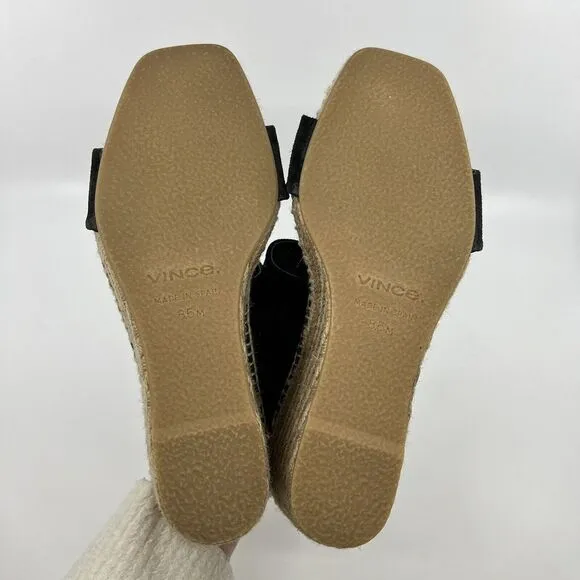 NEW VINCE Garlin espadrille‎ wedge sandals leather suede black Women 8.5 Square
