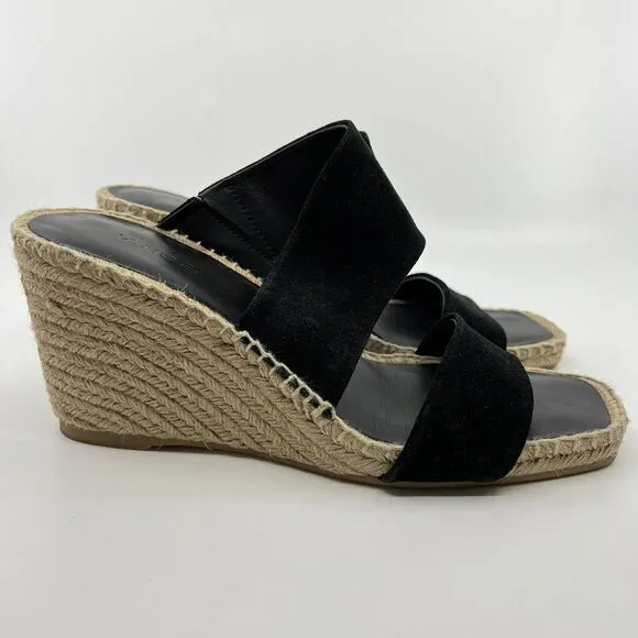 NEW VINCE Garlin espadrille‎ wedge sandals leather suede black Women 8.5 Square