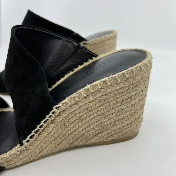 NEW VINCE Garlin espadrille‎ wedge sandals leather suede black Women 8.5 Square