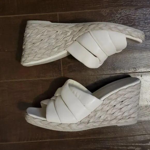 NEW Vince Gilian Wedge Sandals Womens 8 Espadrille Neutral Designer Chic Casual
