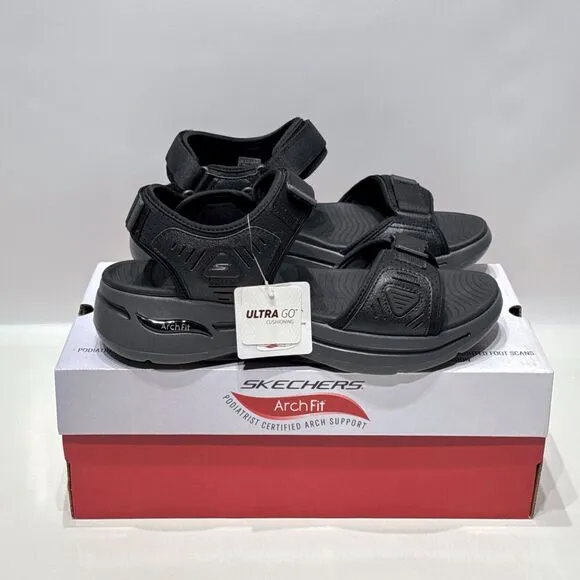 New With Box Skechers Men’s Go Walk Arch Fit Sandals Black Charcoal Men Size 10