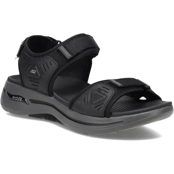 New With Box Skechers Men’s Go Walk Arch Fit Sandals Black Charcoal Men Size 10