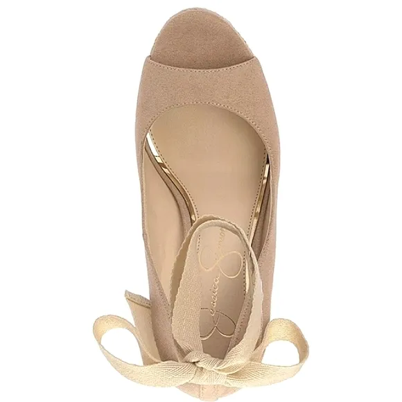 New w/o Box Jessica Simpson Zavida Ankle-Wrap Peep-Toe Platform Wedge Size 9.5