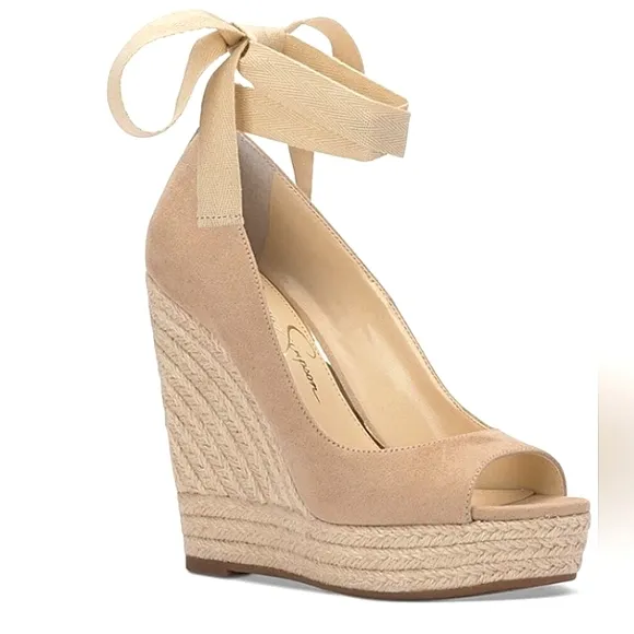 New w/o Box Jessica Simpson Zavida Ankle-Wrap Peep-Toe Platform Wedge Size 9.5