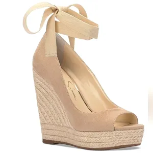 New w/o Box Jessica Simpson Zavida Ankle-Wrap Peep-Toe Platform Wedge Size 9.5