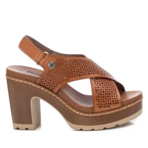 NEW XTI women's cross strap heeled sandals in medium brown