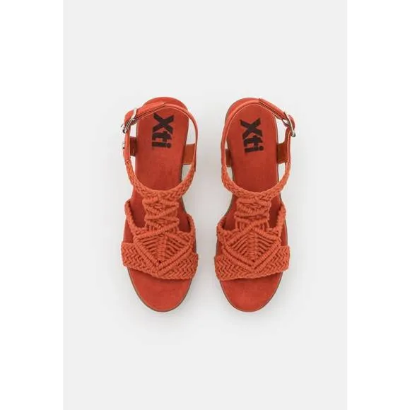 NEW XTI women's jute wedge sandals in brick