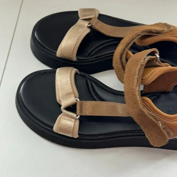New Zara Strappy Sandals EU 40 US 9 Platform Tan Upper Black Neutral