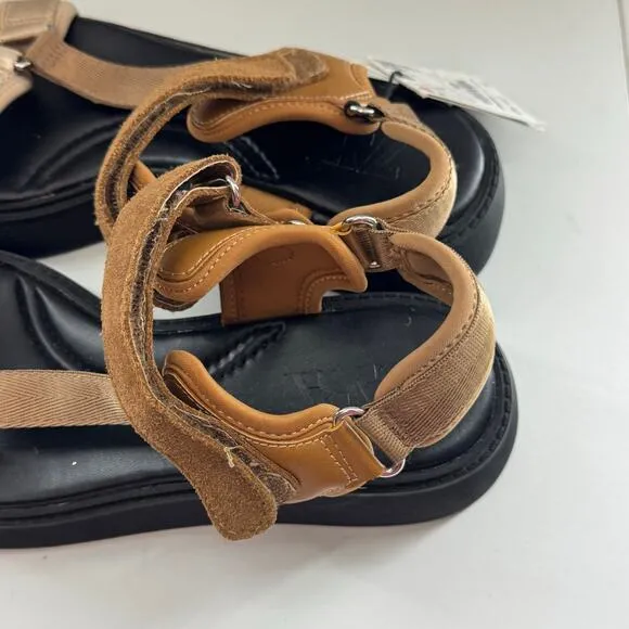 New Zara Strappy Sandals EU 40 US 9 Platform Tan Upper Black Neutral