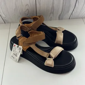 New Zara Strappy Sandals EU 40 US 9 Platform Tan Upper Black Neutral
