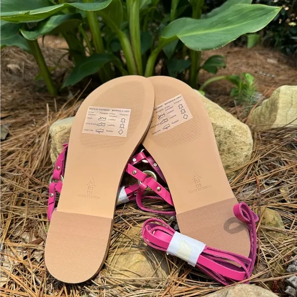 New🌟Anthropologie Pilcro Harness Tie Up Sandals Gladiator Leather-Medium Pink