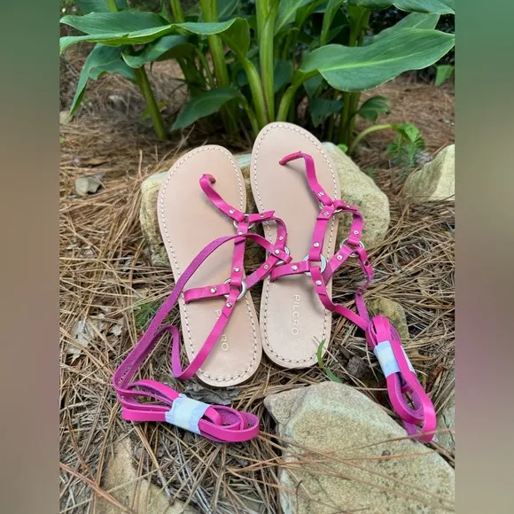 New🌟Anthropologie Pilcro Harness Tie Up Sandals Gladiator Leather-Medium Pink