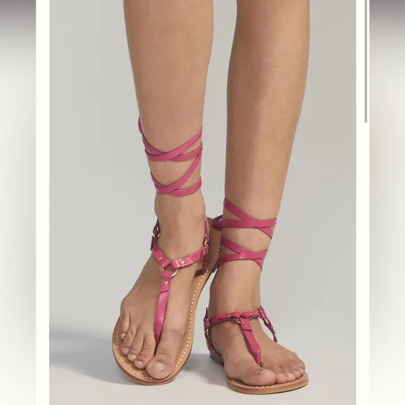 New🌟Anthropologie Pilcro Harness Tie Up Sandals Gladiator Leather-Medium Pink