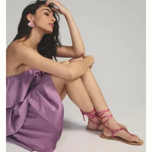 New🌟Anthropologie Pilcro Harness Tie Up Sandals Gladiator Leather-Medium Pink