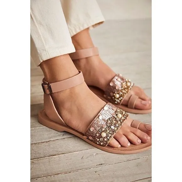 New Free People Sun Peaks Embellished Sandals Size 38 (Black)