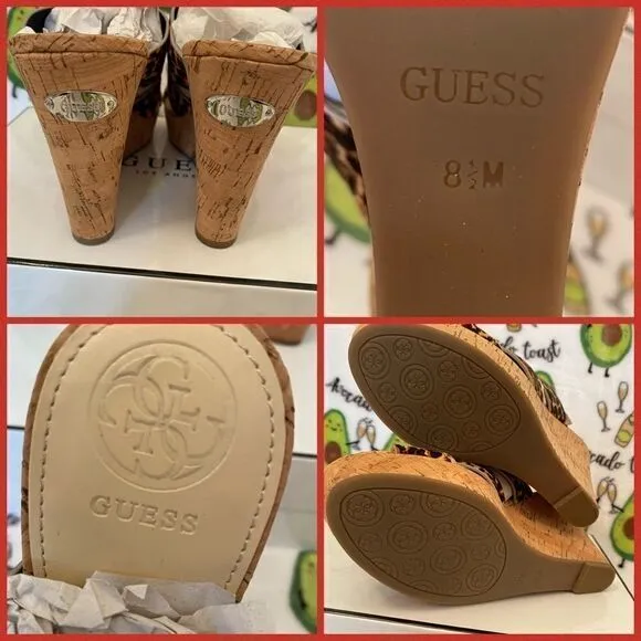 New GUESS leopard print wedge sandals 8.5