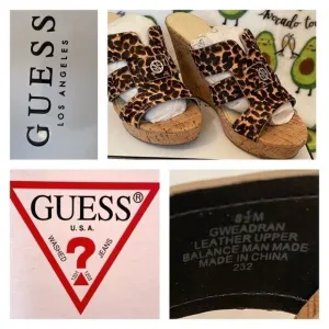 New GUESS leopard print wedge sandals 8.5