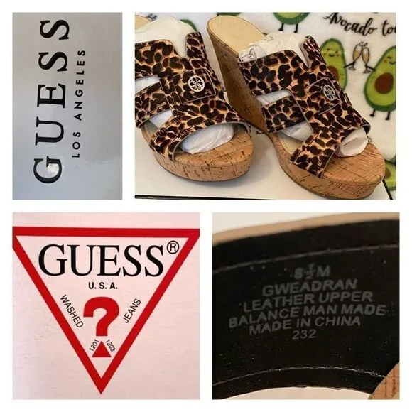New GUESS leopard print wedge sandals 8.5