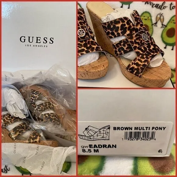 New GUESS leopard print wedge sandals 8.5