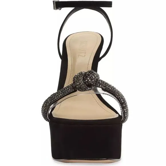 NEW Schutz Peaky 152MM Crystal-Embellished Leather Platform Sandals