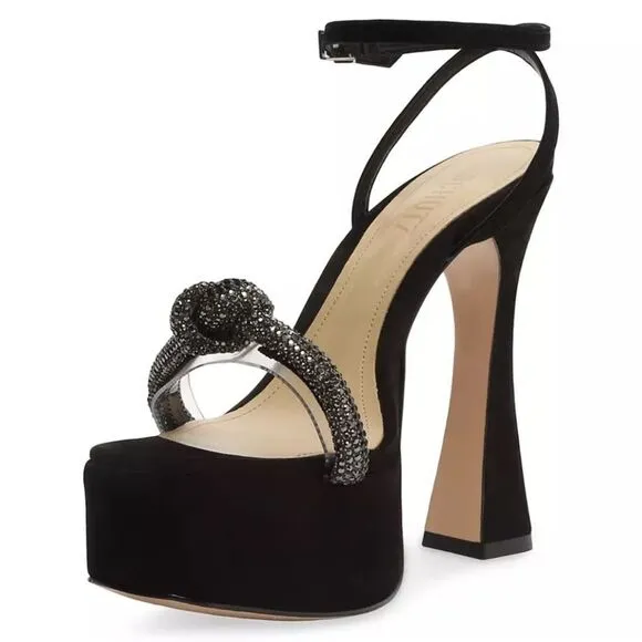 NEW Schutz Peaky 152MM Crystal-Embellished Leather Platform Sandals
