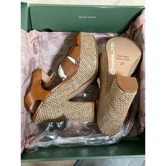 NIB Anthropologie T-Strap Platform Sandals 37 Brown