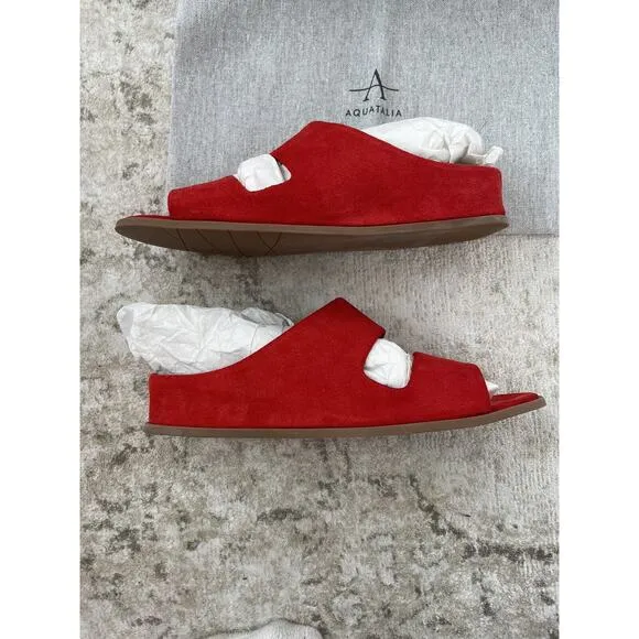 NIB‎ Aquatalia Weatherproof Abbey Suede Wedge Sandals - Red- Size 7 M- $350