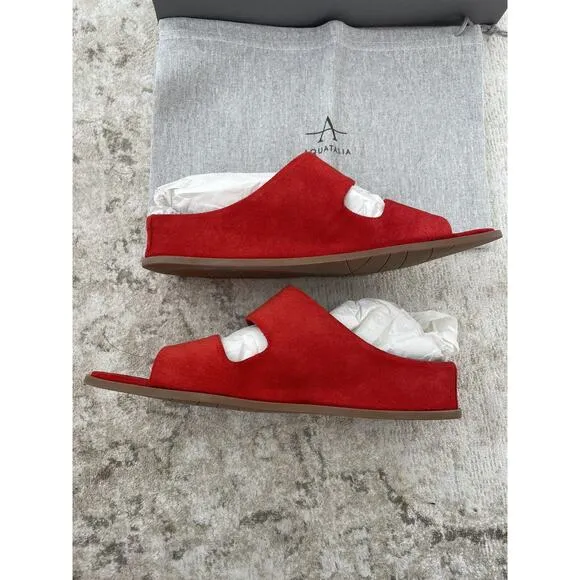 NIB‎ Aquatalia Weatherproof Abbey Suede Wedge Sandals - Red- Size 7 M- $350