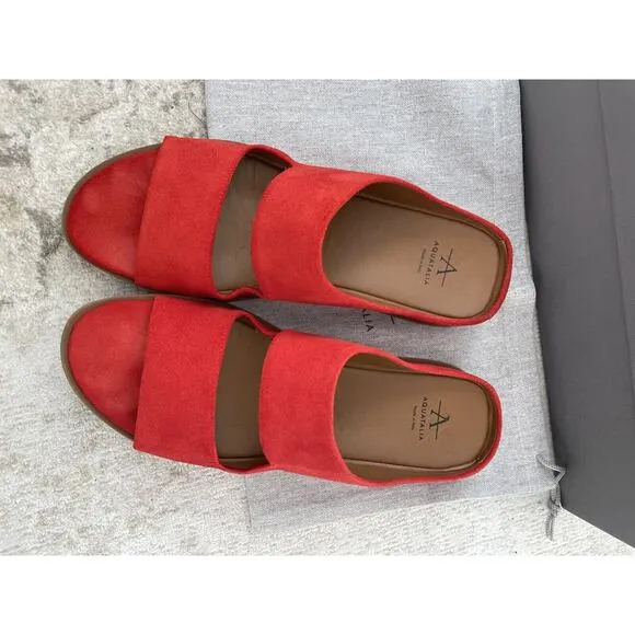 NIB‎ Aquatalia Weatherproof Abbey Suede Wedge Sandals - Red- Size 7 M- $350