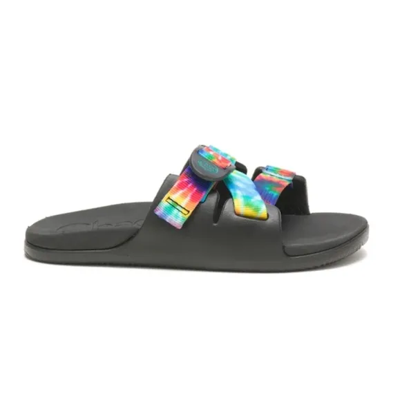 NIB Chaco Chillos Slide Sandal In Black Rainbow Tie Dye Kids Size 2