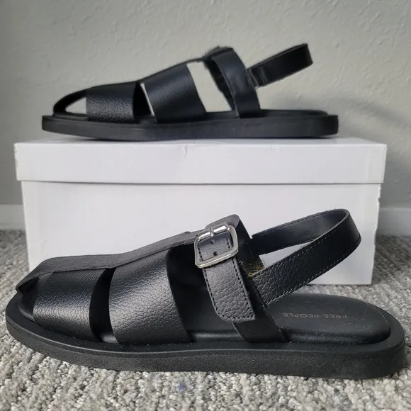 NIB Free People Flora Fisherman Leather Sandals, Size 8, Color Black