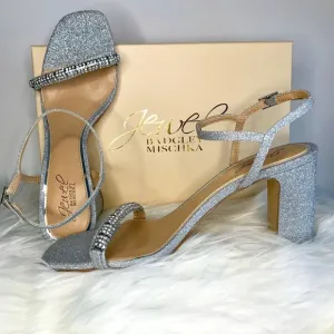 NIB Jewel Badgley Mischka Charlee Block Heel Embellished Evening Sandals