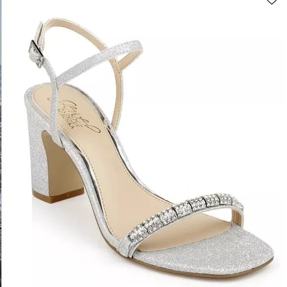 NIB Jewel Badgley Mischka Charlee Block Heel Embellished Evening Sandals