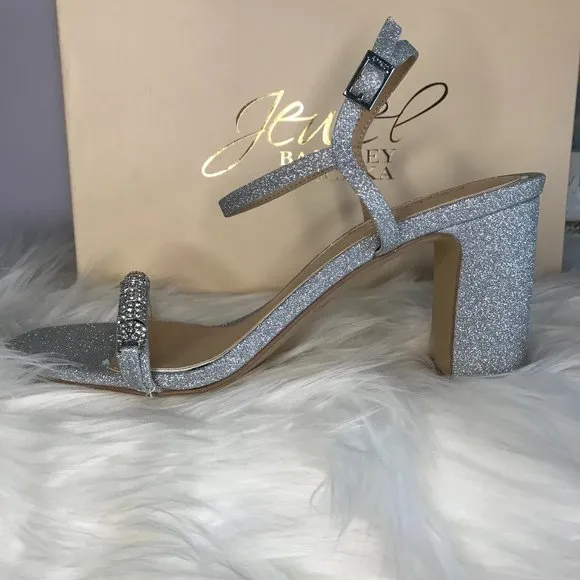 NIB Jewel Badgley Mischka Charlee Block Heel Embellished Evening Sandals