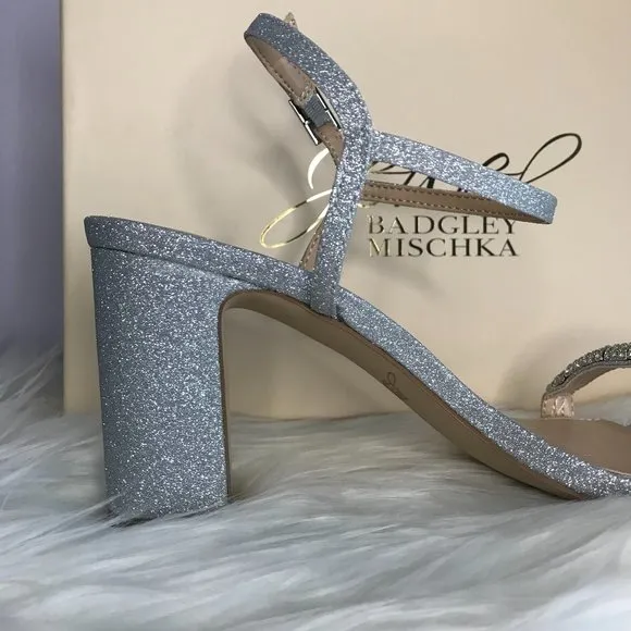 NIB Jewel Badgley Mischka Charlee Block Heel Embellished Evening Sandals