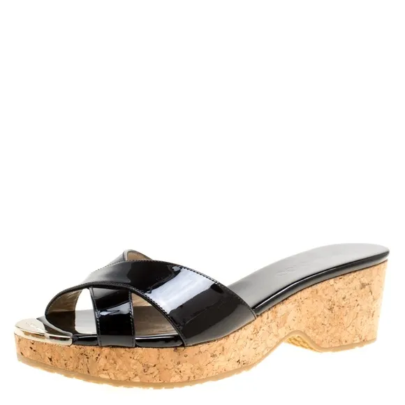 NIB JIMMY CHOO Patent Prima Cork Wedge Sandals