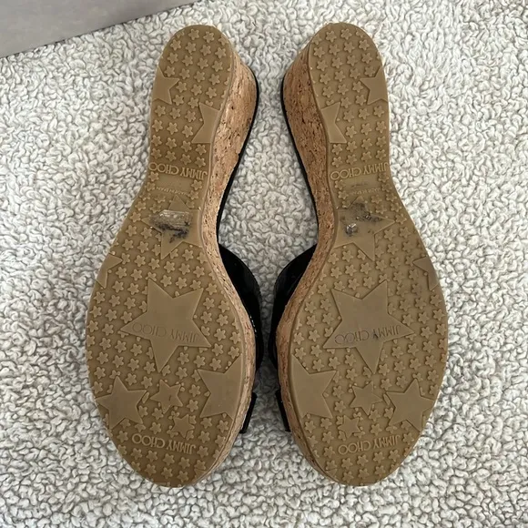 NIB JIMMY CHOO Patent Prima Cork Wedge Sandals
