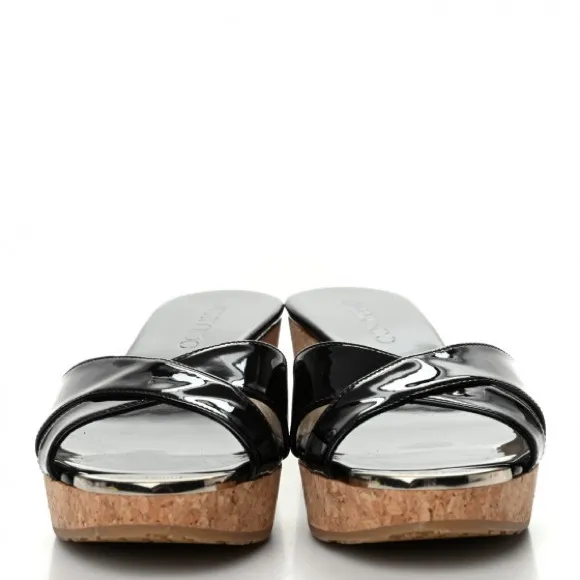 NIB JIMMY CHOO Patent Prima Cork Wedge Sandals