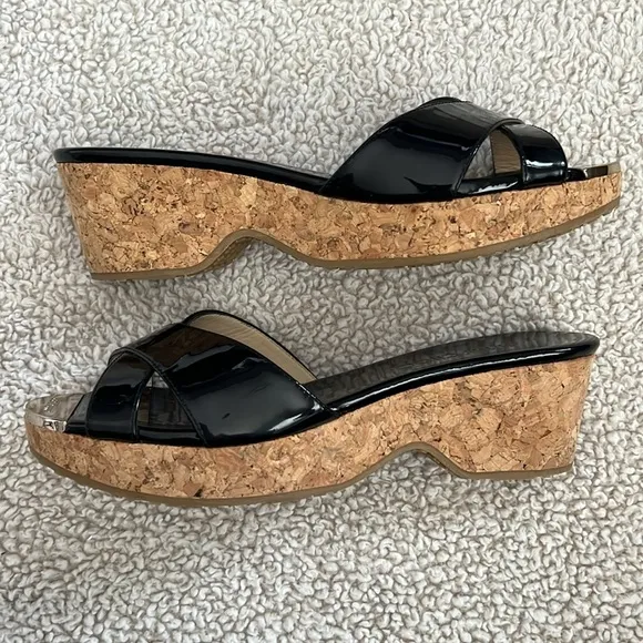 NIB JIMMY CHOO Patent Prima Cork Wedge Sandals