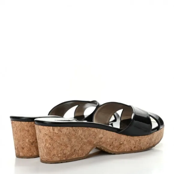 NIB JIMMY CHOO Patent Prima Cork Wedge Sandals