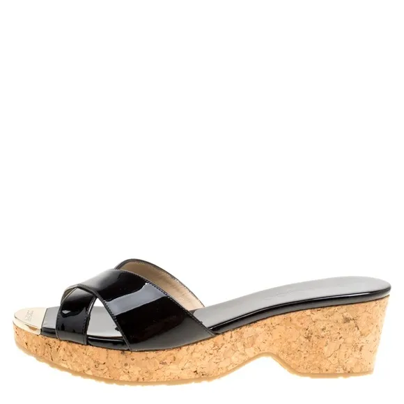 NIB JIMMY CHOO Patent Prima Cork Wedge Sandals