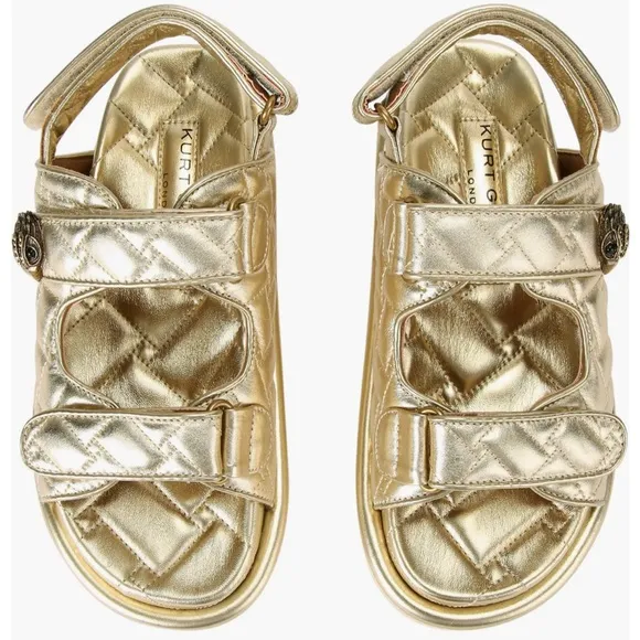 NIB Kurt Geiger London Orson Gold Leather Summer Sandals sz 8/38.5