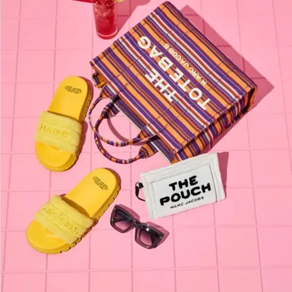 NIB MARC JACOBS The Slide Sandals Terry Faux Fur Yellow