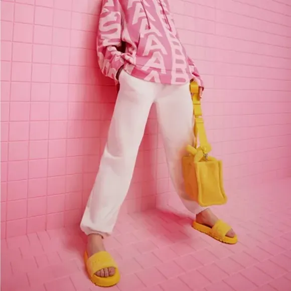 NIB MARC JACOBS The Slide Sandals Terry Faux Fur Yellow